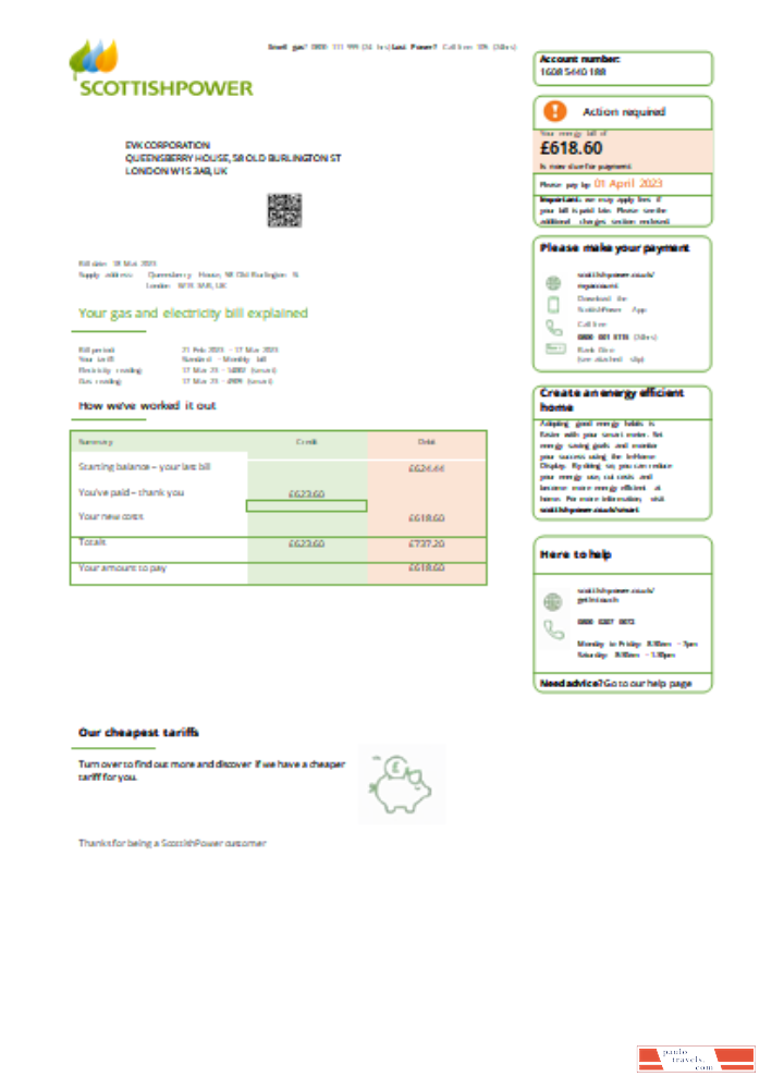 Scottish Power UK PLC utility business bill, SCR PSD template